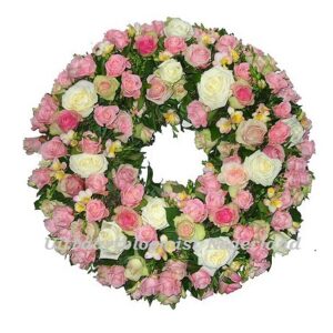 rouwkrans roze en wit