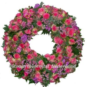 rouwkrans paars-roze