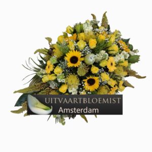 Rouwstuk rust zacht uitvaart Amsterdam gele bloemen